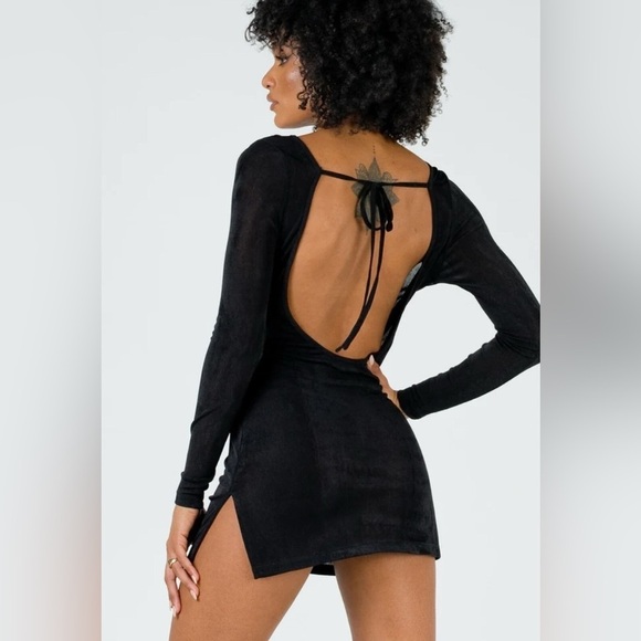 Lioness Dresses & Skirts - Lioness black Montana mini dress size large open back long sleeve sheer